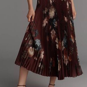 Anthropologie Floral Pleated Skirt